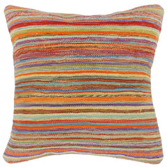 handmade Modern Pillow Rust Blue Hand-Woven SQUARE 100% WOOL  Hand woven turkish pillow  2 x 2