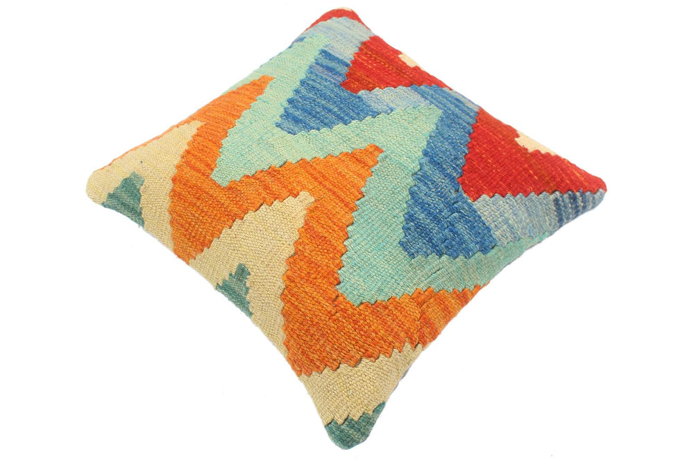 handmade Modern Pillow Rust Blue Hand-Woven SQUARE 100% WOOL  Hand woven turkish pillow  2 x 2