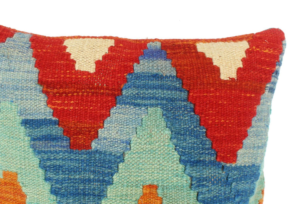handmade Modern Pillow Rust Blue Hand-Woven SQUARE 100% WOOL  Hand woven turkish pillow  2 x 2