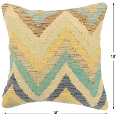 handmade Modern Pillow Blue Beige Hand-Woven SQUARE 100% WOOL  Hand woven turkish pillow  2 x 2