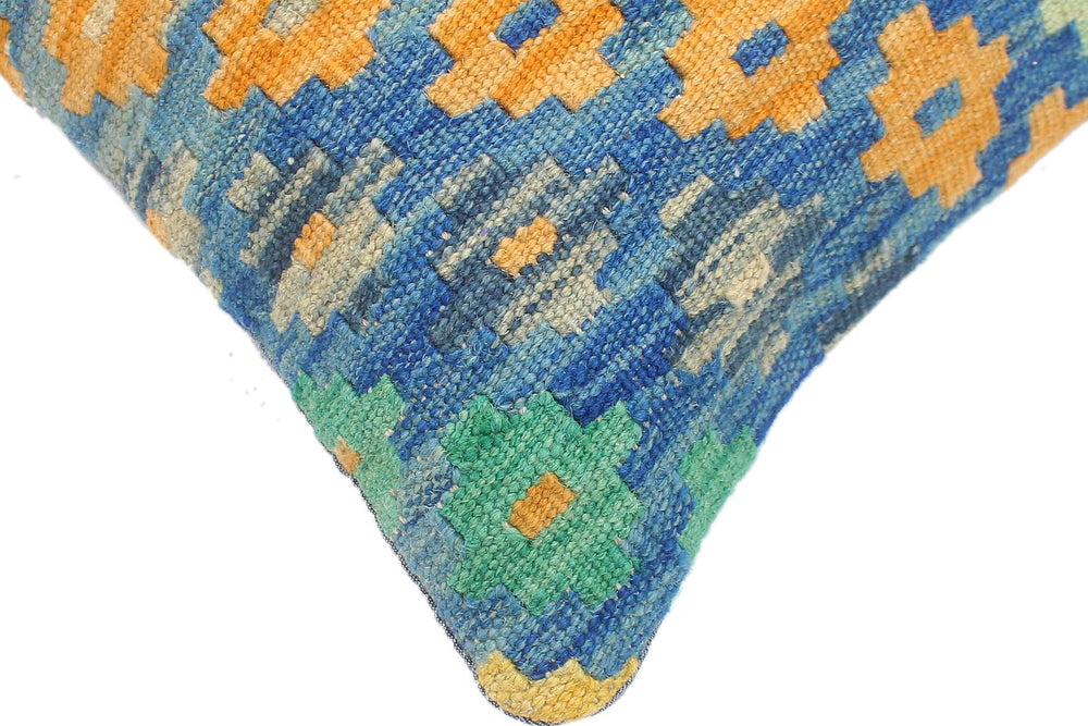 handmade Traditional Pillow Blue Beige Hand-Woven SQUARE 100% WOOL Hand woven turkish pillow2 x 2