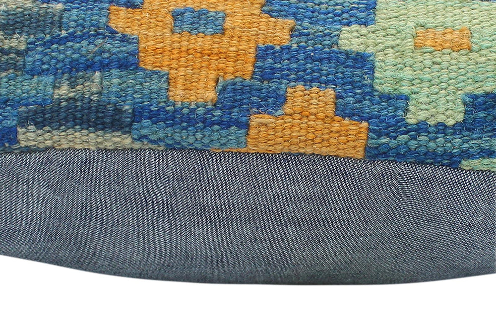 handmade Traditional Pillow Blue Beige Hand-Woven SQUARE 100% WOOL Hand woven turkish pillow2 x 2