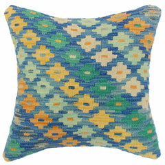 handmade Traditional Pillow Blue Beige Hand-Woven SQUARE 100% WOOL Hand woven turkish pillow2 x 2