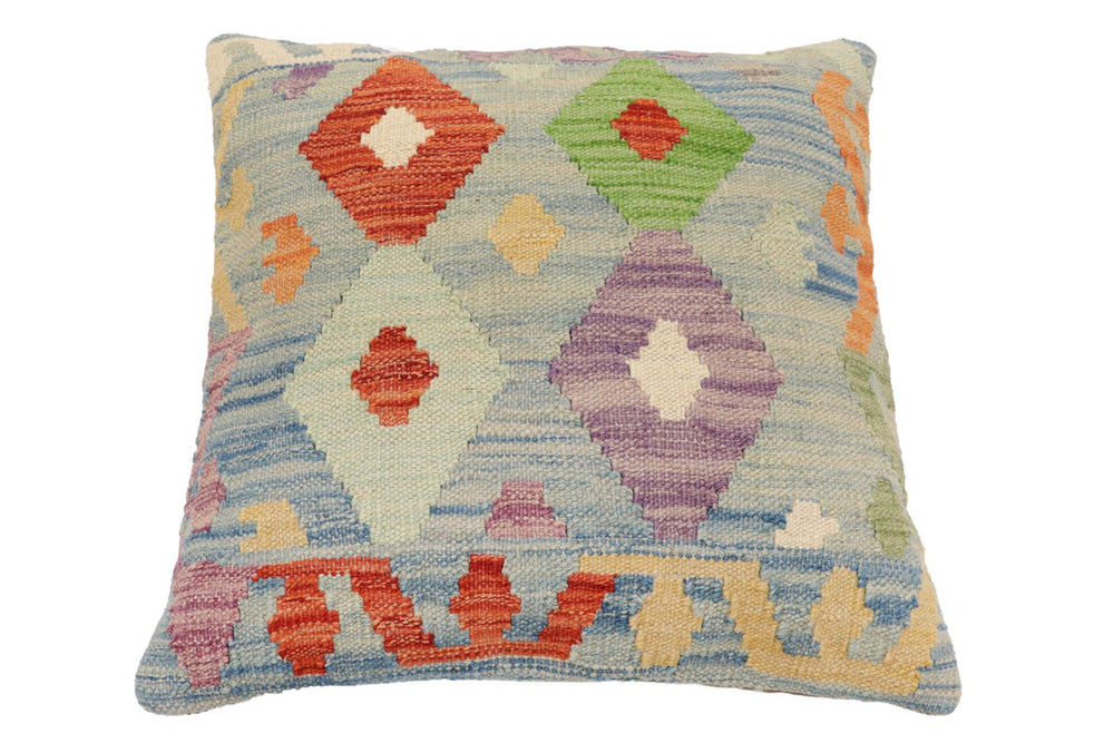 handmade Traditional Pillow Blue Rust Hand-Woven SQUARE 100% WOOL Hand woven turkish pillow2 x 2