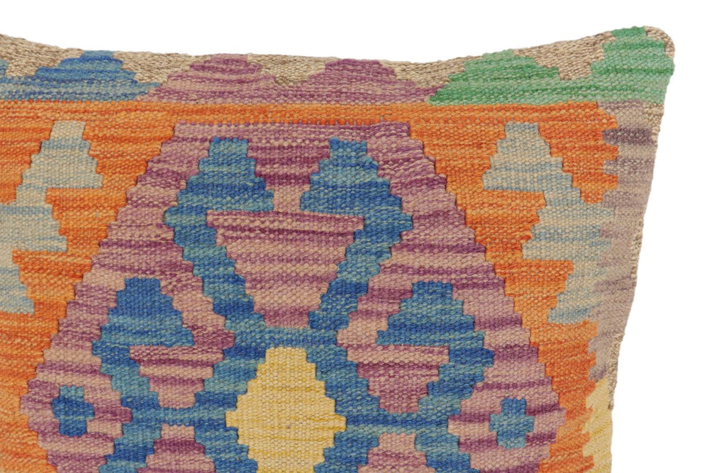handmade Traditional Pillow Blue Orange Hand-Woven SQUARE 100% WOOL Hand woven turkish pillow2 x 2