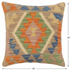 handmade Traditional Pillow Blue Orange Hand-Woven SQUARE 100% WOOL Hand woven turkish pillow2 x 2