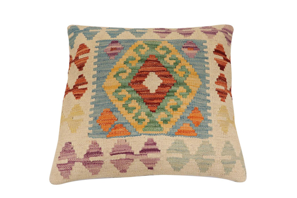 handmade Traditional Pillow Blue Rust Hand-Woven SQUARE 100% WOOL Hand woven turkish pillow2 x 2