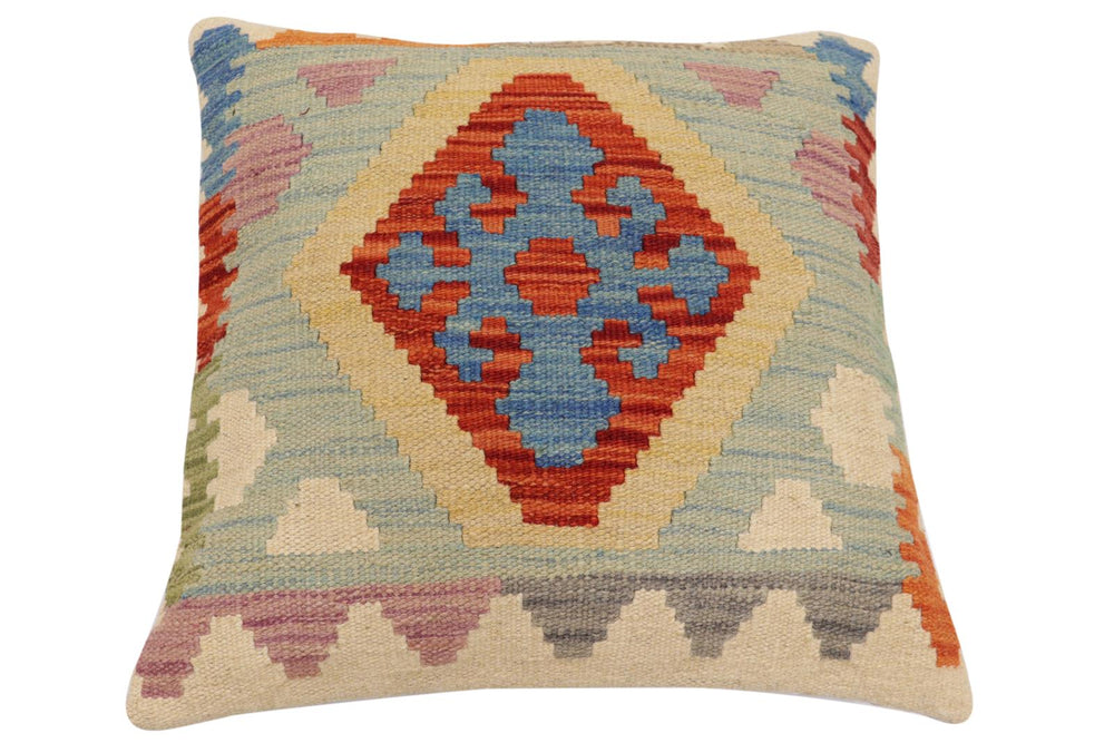 handmade Traditional Pillow Rust Blue Hand-Woven SQUARE 100% WOOL Hand woven turkish pillow2 x 2