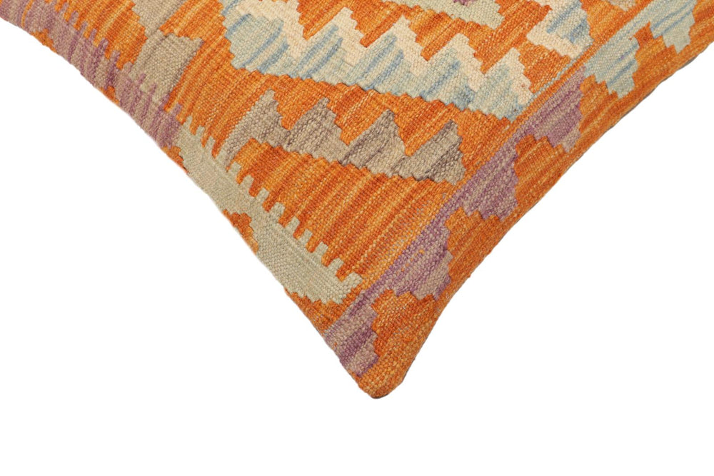 handmade Traditional Pillow Orange Blue Hand-Woven SQUARE 100% WOOL Hand woven turkish pillow2 x 2