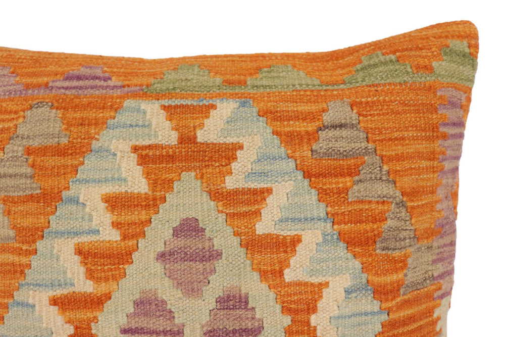handmade Traditional Pillow Orange Blue Hand-Woven SQUARE 100% WOOL Hand woven turkish pillow2 x 2
