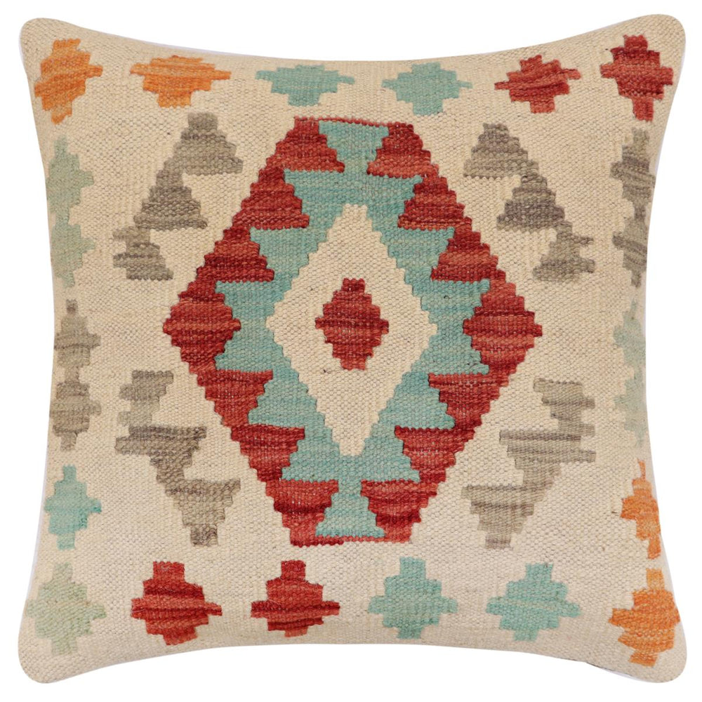 handmade Traditional Pillow Beige Red Hand-Woven SQUARE 100% WOOL Hand woven turkish pillow2 x 2