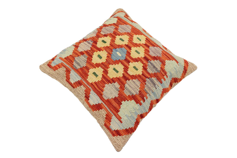 handmade Traditional Pillow Rust Blue Hand-Woven SQUARE 100% WOOL Hand woven turkish pillow2 x 2