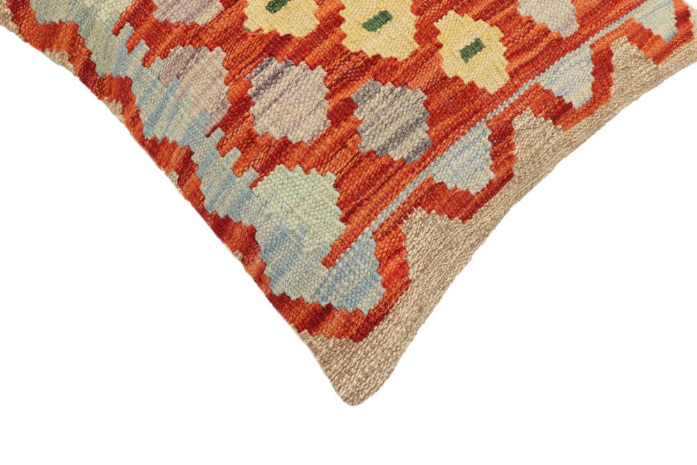 handmade Traditional Pillow Rust Blue Hand-Woven SQUARE 100% WOOL Hand woven turkish pillow2 x 2