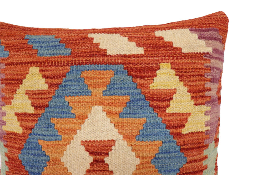 handmade Traditional Pillow Rust Blue Hand-Woven SQUARE 100% WOOL Hand woven turkish pillow2 x 2