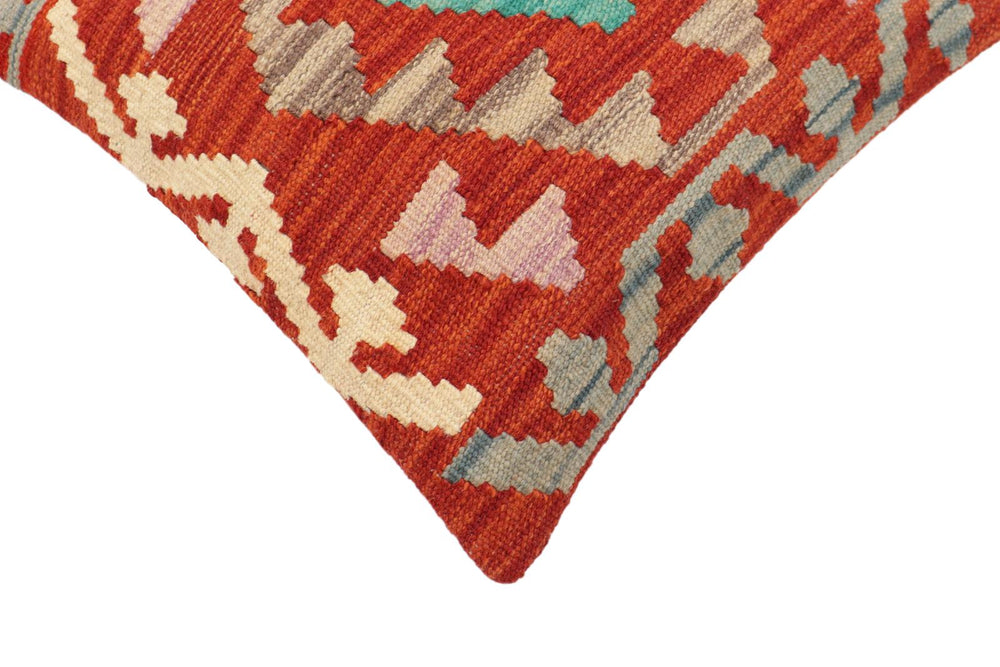handmade Traditional Pillow Rust Blue Hand-Woven SQUARE 100% WOOL Hand woven turkish pillow2 x 2