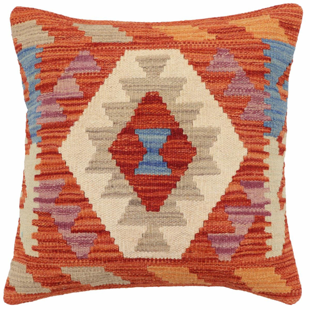 handmade Traditional Pillow Rust Blue Hand-Woven SQUARE 100% WOOL Hand woven turkish pillow2 x 2