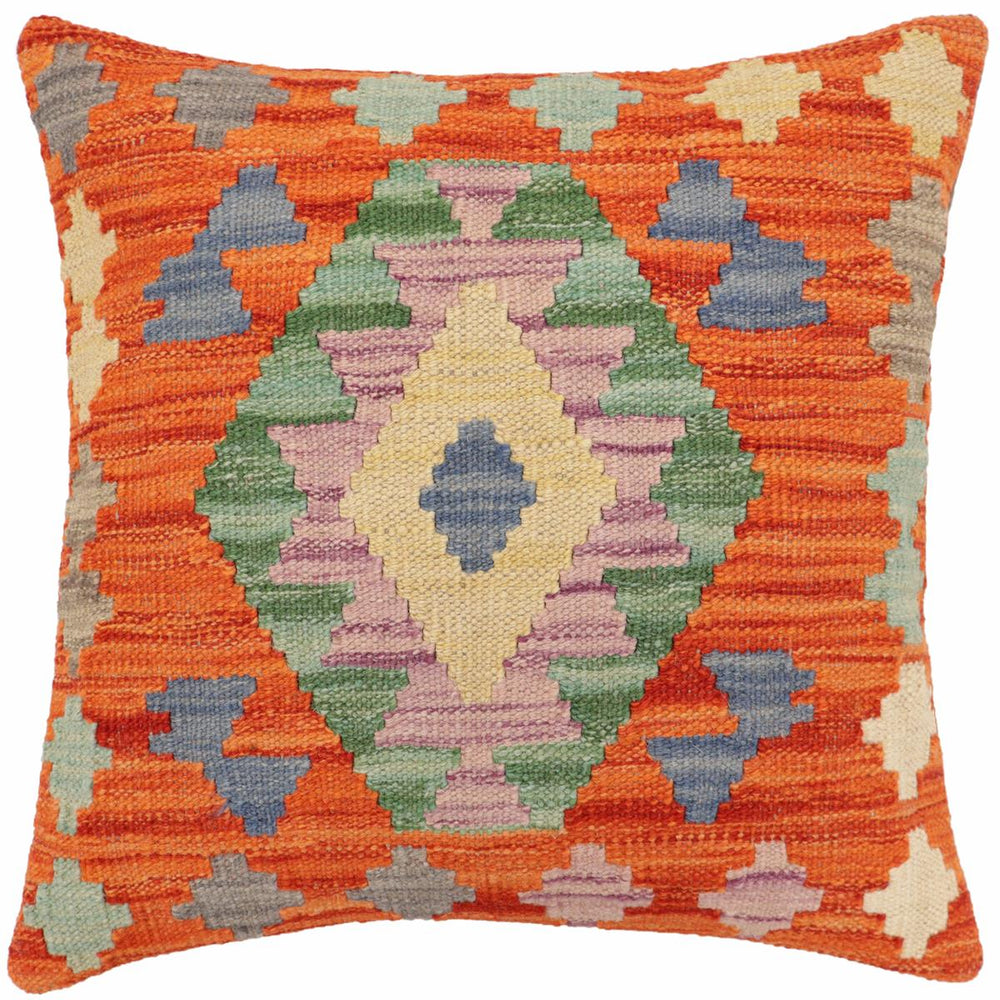 handmade Traditional Pillow Rust Blue Hand-Woven SQUARE 100% WOOL Hand woven turkish pillow2 x 2