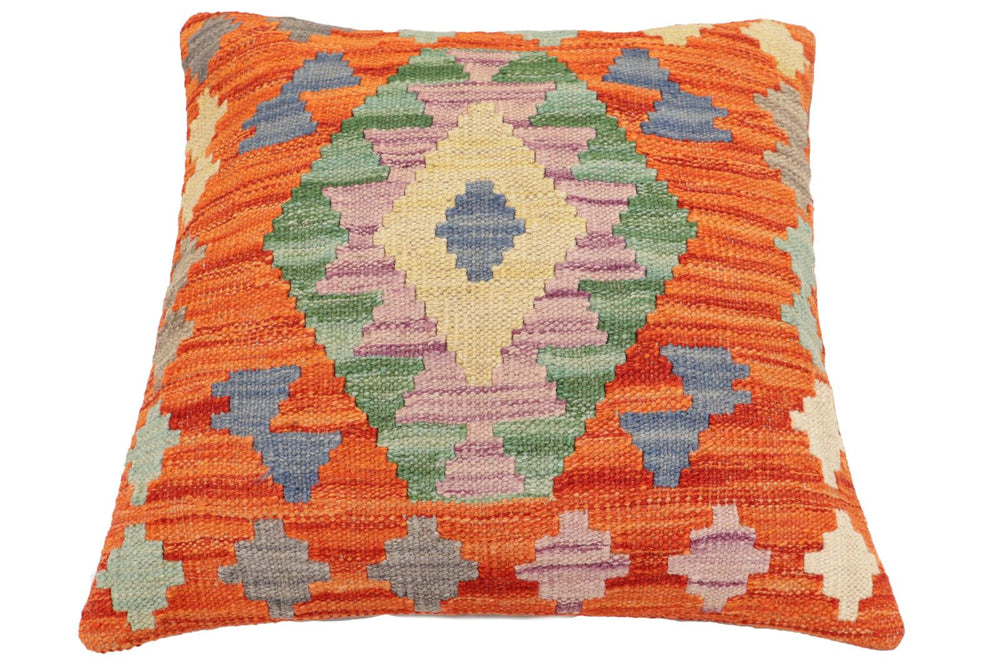 handmade Traditional Pillow Rust Blue Hand-Woven SQUARE 100% WOOL Hand woven turkish pillow2 x 2
