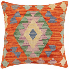 handmade Traditional Pillow Rust Blue Hand-Woven SQUARE 100% WOOL Hand woven turkish pillow2 x 2