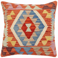 handmade Traditional Pillow Rust Blue Hand-Woven SQUARE 100% WOOL Hand woven turkish pillow2 x 2