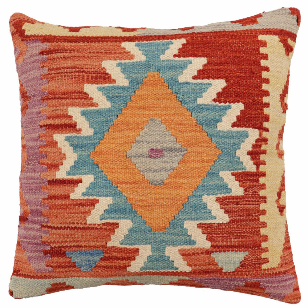 handmade Traditional Pillow Rust Blue Hand-Woven SQUARE 100% WOOL Hand woven turkish pillow2 x 2