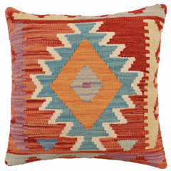 handmade Traditional Pillow Rust Blue Hand-Woven SQUARE 100% WOOL Hand woven turkish pillow2 x 2