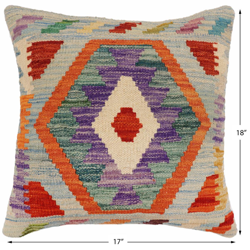handmade Traditional Pillow Blue Rust Hand-Woven SQUARE 100% WOOL  Hand woven turkish pillow  2 x 2