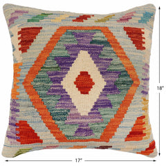 handmade Traditional Pillow Blue Rust Hand-Woven SQUARE 100% WOOL  Hand woven turkish pillow  2 x 2