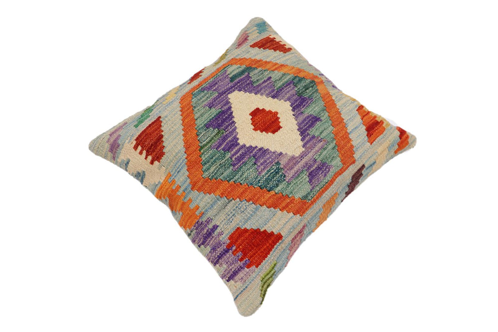 handmade Traditional Pillow Blue Rust Hand-Woven SQUARE 100% WOOL  Hand woven turkish pillow  2 x 2