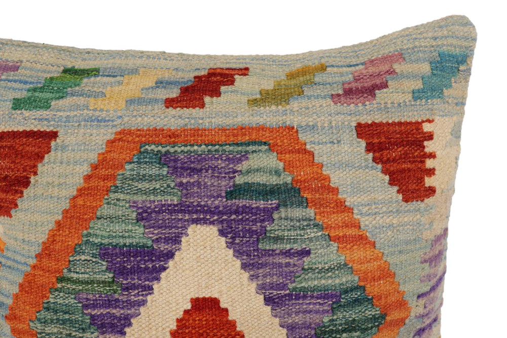 handmade Traditional Pillow Blue Rust Hand-Woven SQUARE 100% WOOL  Hand woven turkish pillow  2 x 2