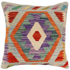 handmade Traditional Pillow Blue Rust Hand-Woven SQUARE 100% WOOL  Hand woven turkish pillow  2 x 2