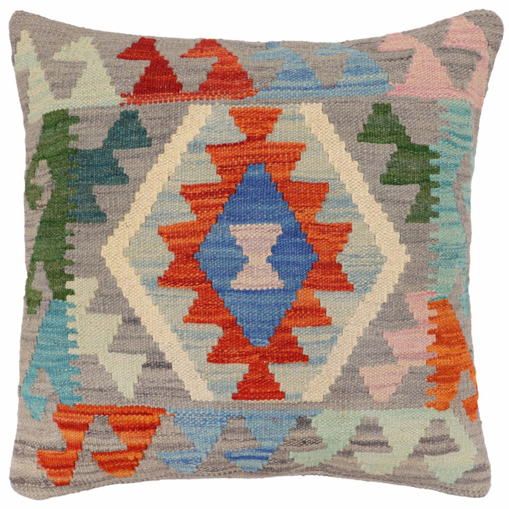 handmade Traditional Pillow Gray Rust Hand-Woven SQUARE 100% WOOL Hand woven turkish pillow2 x 2