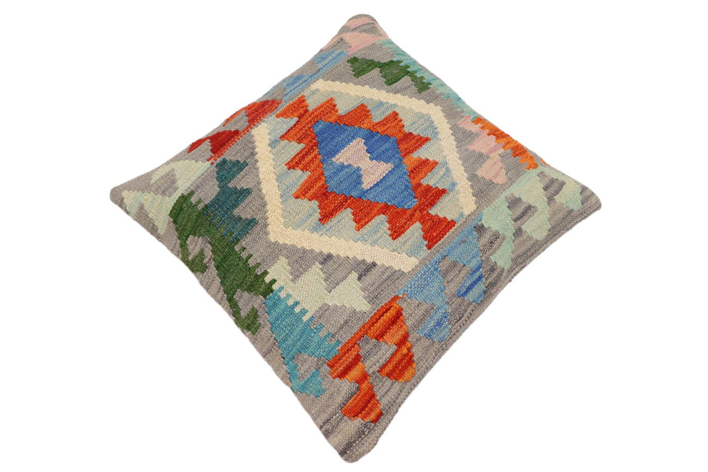 handmade Traditional Pillow Gray Rust Hand-Woven SQUARE 100% WOOL Hand woven turkish pillow2 x 2