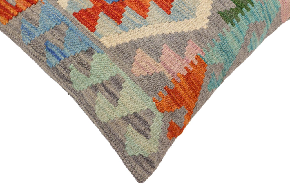 handmade Traditional Pillow Gray Rust Hand-Woven SQUARE 100% WOOL Hand woven turkish pillow2 x 2