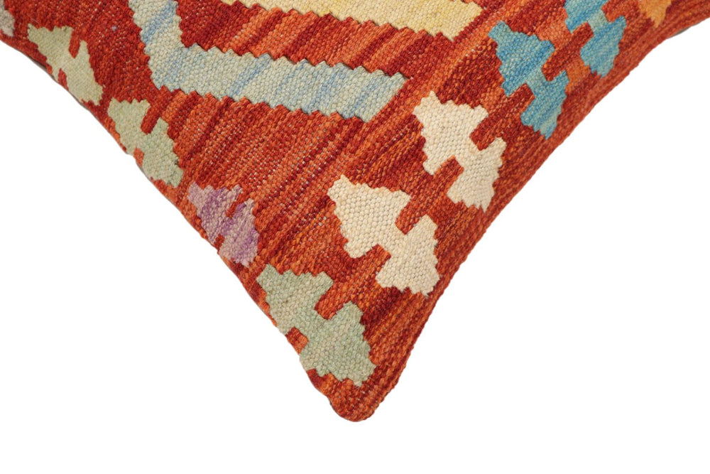 handmade Traditional Pillow Rust Blue Hand-Woven SQUARE 100% WOOL Hand woven turkish pillow2 x 2