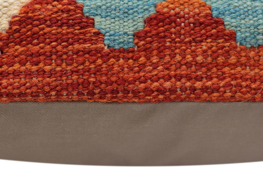 handmade Traditional Pillow Rust Blue Hand-Woven SQUARE 100% WOOL Hand woven turkish pillow2 x 2