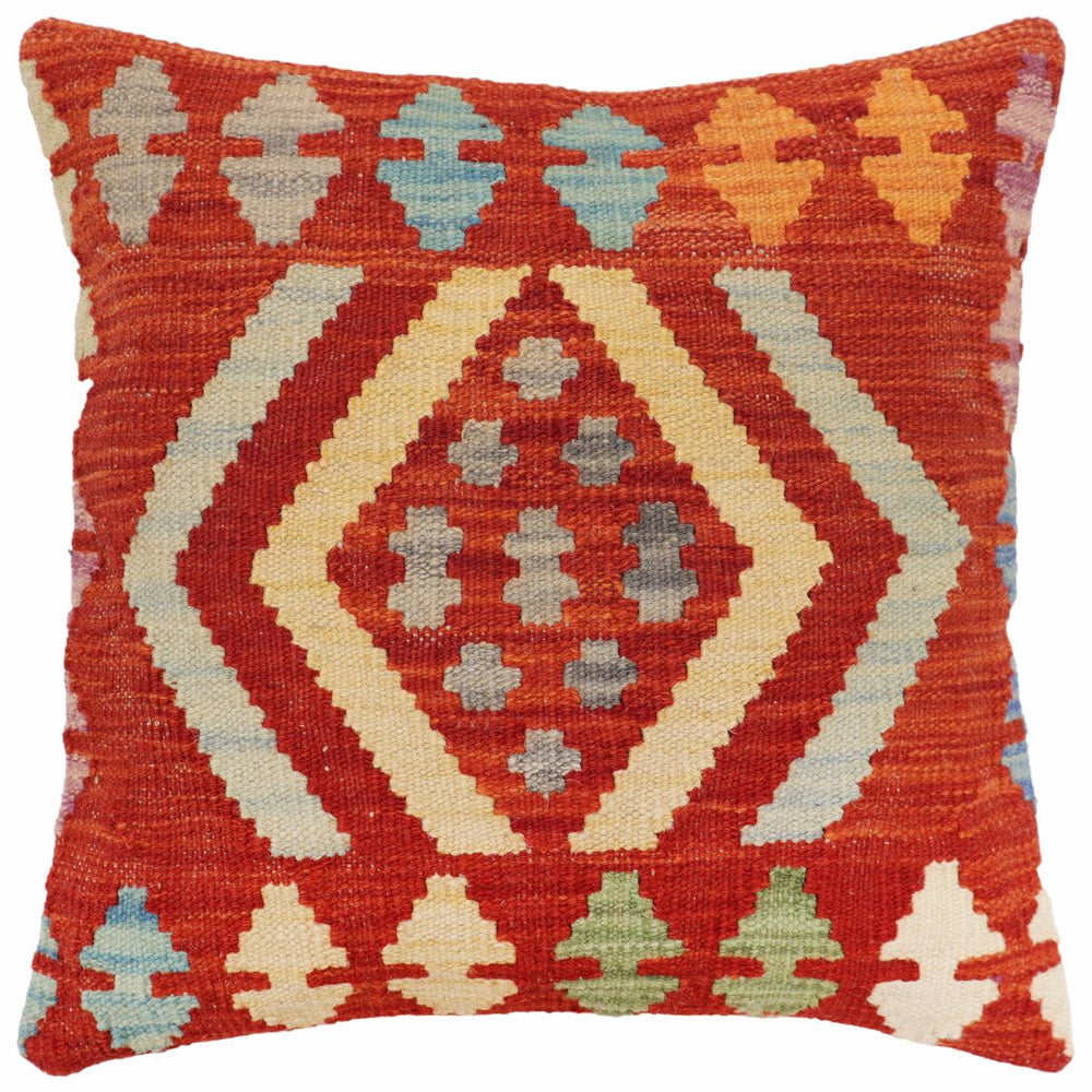 handmade Traditional Pillow Rust Blue Hand-Woven SQUARE 100% WOOL Hand woven turkish pillow2 x 2