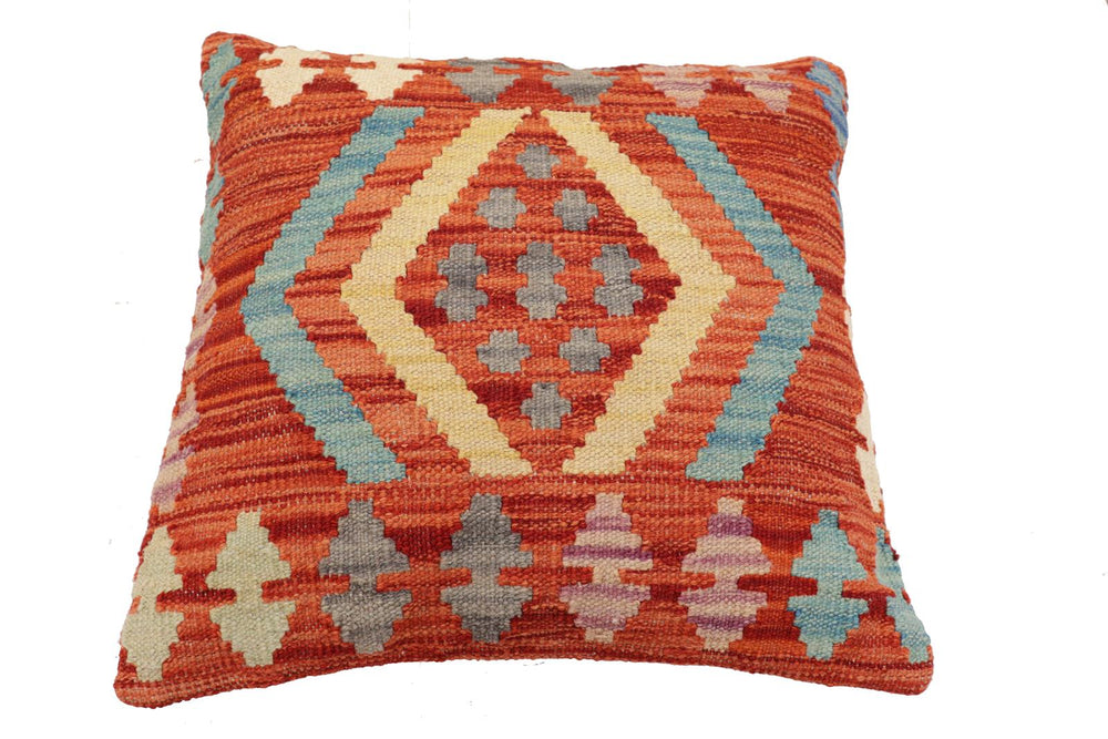 handmade Traditional Pillow Rust Blue Hand-Woven SQUARE 100% WOOL Hand woven turkish pillow2 x 2