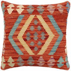 handmade Traditional Pillow Rust Blue Hand-Woven SQUARE 100% WOOL Hand woven turkish pillow2 x 2