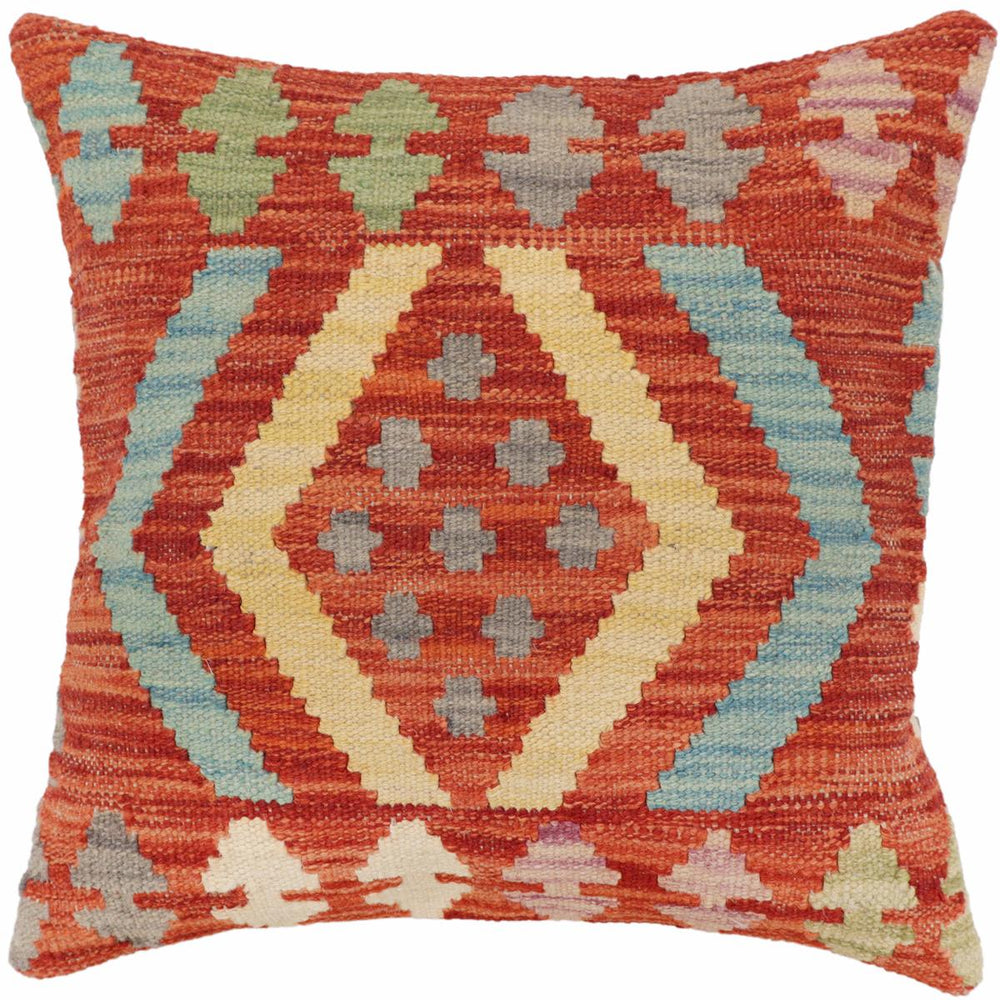 handmade Traditional Pillow Rust Blue Hand-Woven SQUARE 100% WOOL Hand woven turkish pillow2 x 2