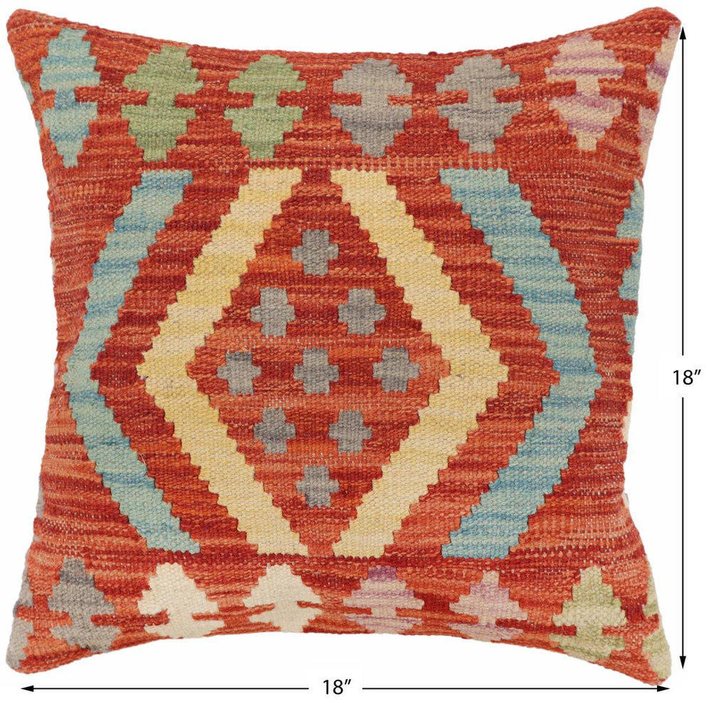handmade Traditional Pillow Rust Blue Hand-Woven SQUARE 100% WOOL Hand woven turkish pillow2 x 2