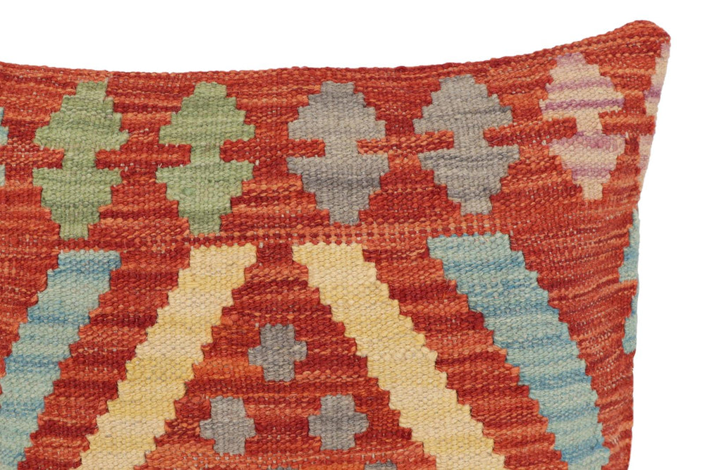 handmade Traditional Pillow Rust Blue Hand-Woven SQUARE 100% WOOL Hand woven turkish pillow2 x 2