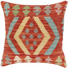 handmade Traditional Pillow Rust Blue Hand-Woven SQUARE 100% WOOL Hand woven turkish pillow2 x 2