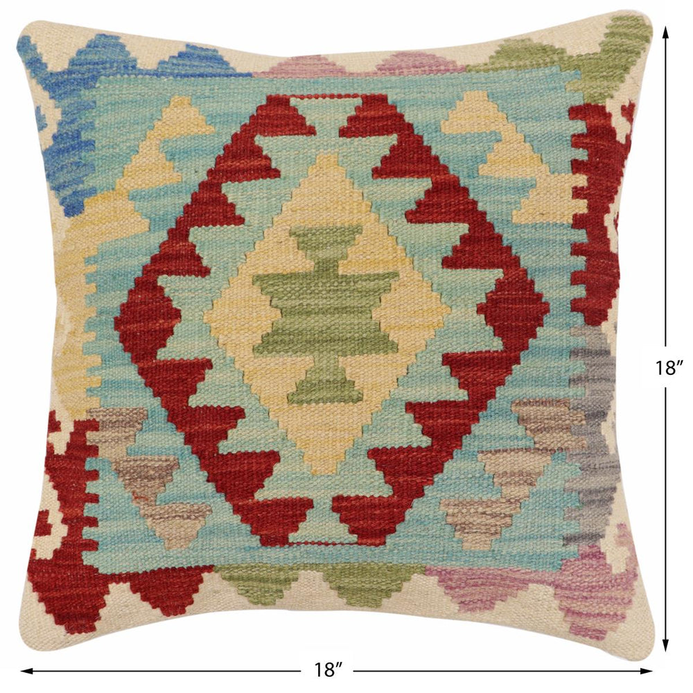 handmade Traditional Pillow Blue Red Hand-Woven SQUARE 100% WOOL Hand woven turkish pillow2 x 2