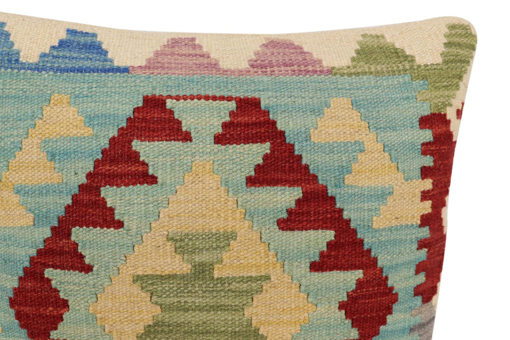 handmade Traditional Pillow Blue Red Hand-Woven SQUARE 100% WOOL Hand woven turkish pillow2 x 2
