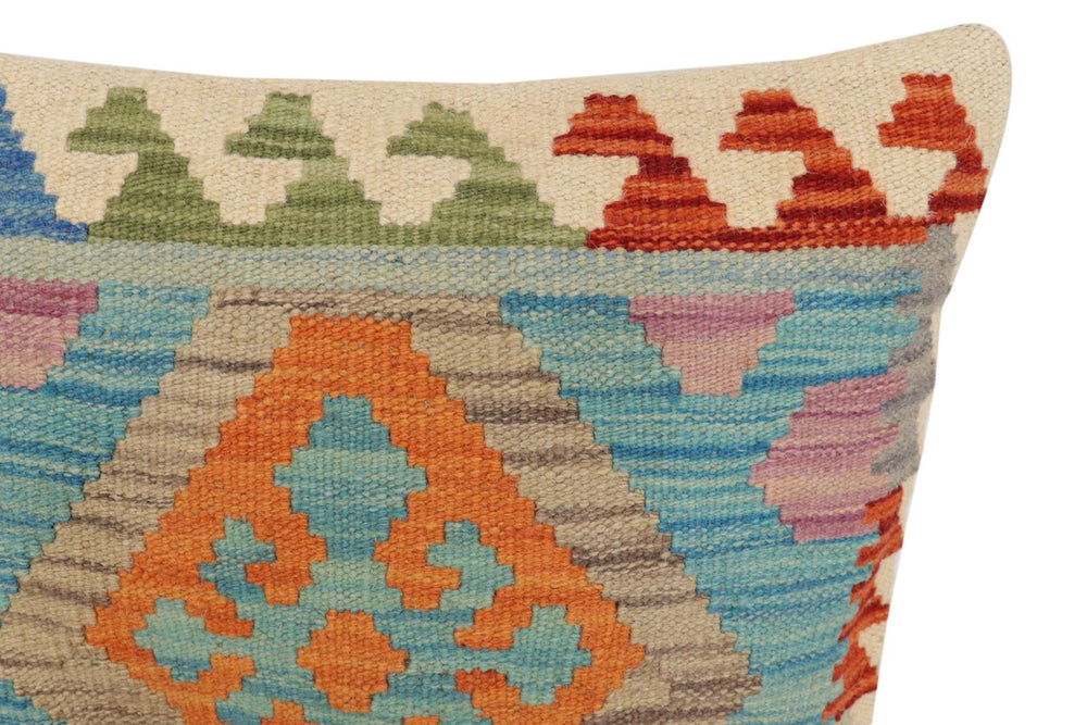handmade Traditional Pillow Blue Rust Hand-Woven SQUARE 100% WOOL Hand woven turkish pillow2 x 2