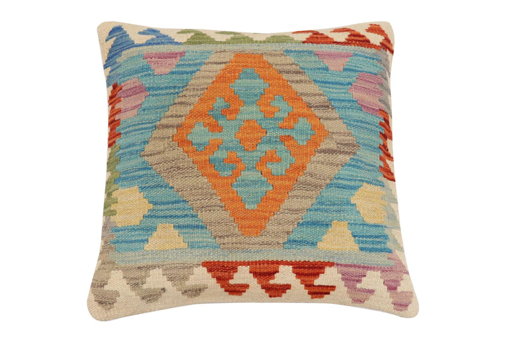handmade Traditional Pillow Blue Rust Hand-Woven SQUARE 100% WOOL Hand woven turkish pillow2 x 2