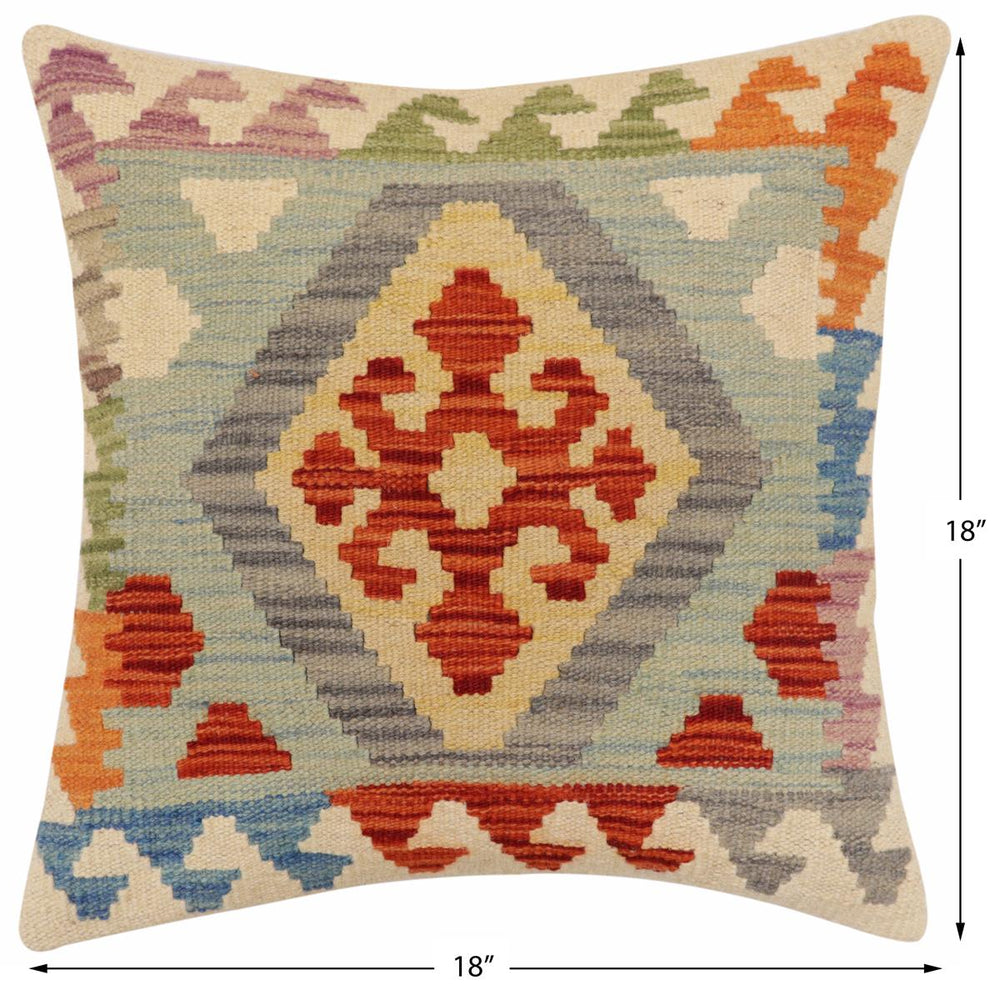 handmade Traditional Pillow Rust Blue Hand-Woven SQUARE 100% WOOL Hand woven turkish pillow2 x 2