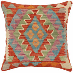 handmade Traditional Pillow Rust Blue Hand-Woven SQUARE 100% WOOL Hand woven turkish pillow2 x 2