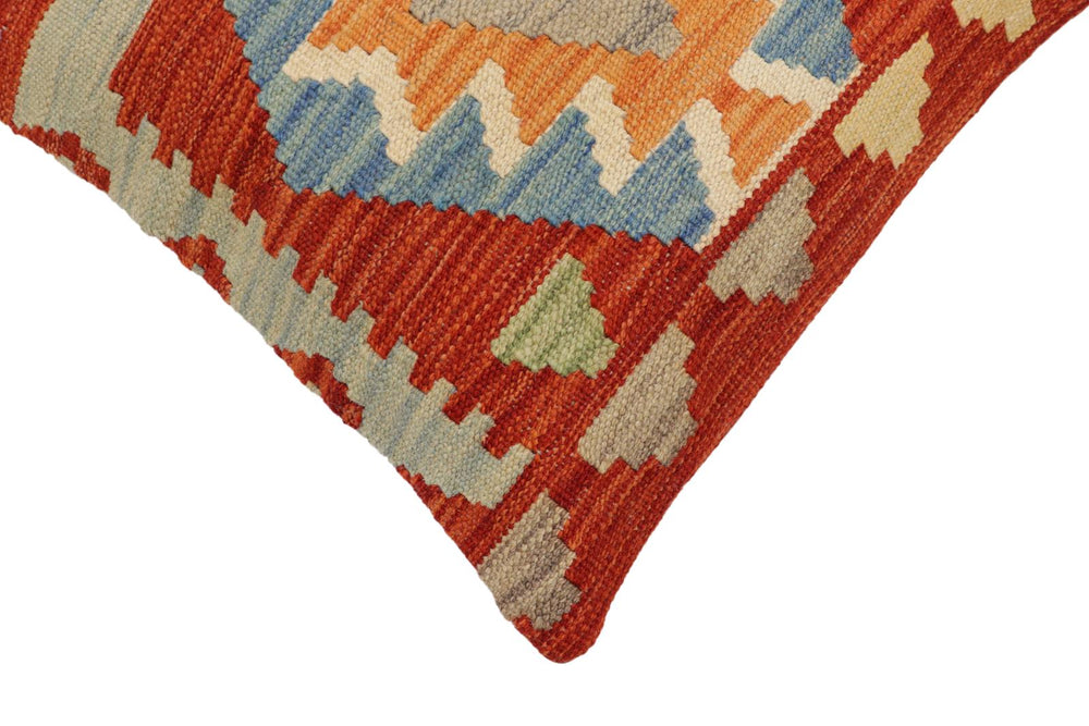 handmade Traditional Pillow Rust Blue Hand-Woven SQUARE 100% WOOL Hand woven turkish pillow2 x 2